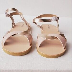 Nordstrom Sadee Flat Girls Rose Gold Pink Glitter Sandal NWOB size 4